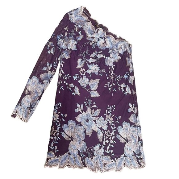 NWT $250 Free People Rosalie Embroidered MIni Dress Size 0 One Sleeve Wine - Picture 3 of 12